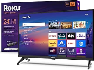Compare Roku Smart TV 2025 – 24Inch Select Series, 720p HD TV TV with Voice Remote – Flat Screen LED Television with WiFi for Streaming Live Local News, Sports, Family Entertainment at KSA Price