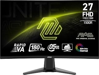 Compare msi MAG 27C6FA 27inch 1920 x 1080 FHD, Rapid VA, Gaming Monitor 180Hz, AMD FreeSync, 0.5ms, HDMI, DisplayPort, VESA, Tilt, Black at KSA Price