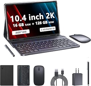 Compare PEICHENG Tablet with Keyboard and Case, Android 13.0 10.4 Inch, 16GB RAM+128GB ROM, 2000 * 1200 2K FHD Display, Powerful 2.0Ghz CPU, 2.4G and 5G and WiFi 6, Bluetooth 5.0, 2 in 1 Tab, Black at KSA Price