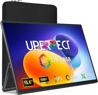 Compare UPERFECT Portable Monitor 15.6", 125% sRGB 1080P FHD Laptop Monitor with Protective Sleeve, VESA & 180° Adjustable Stand 350Nits, USBC HDMI UltraSlim Portable Screen for PC Phone Game Console at KSA Price