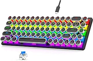 Compare Wired Mechanical Keyboard, Vintage Typewriter Aesthetic Round 68 Key Keyboard Mech RGB Backlit Gaming Keyboard for Desktop & Laptop PC, with Blue Switch Black at KSA Price