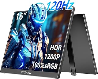 Compare WUAWE 16" 1200P 120Hz Portable Monitor, 100% sRGB With Builtin Stand, HDR and Freesync, External USB C for Laptop, PC, Phone, Switch, Xbox and PS5 Black at KSA Price