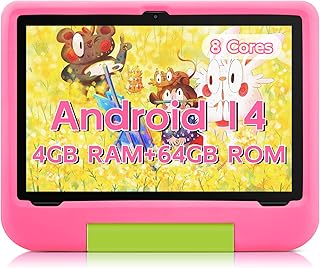 Compare Kids Tablet 10 Inch  Android 14 Tablet for Kids, OctaCore 84+4GB+64GB, IPS HD 1280x800 Toddler Tablet, WiFi 6, Dual Camera, GMS, Parental Control, Kids Content & Eye Protection Pink EVA Case at KSA Price