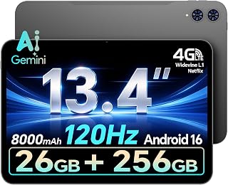 Compare Teclast Android 16 T65 Large Tablet 13.4 inch, 256GB ROM, 10000mAh 12H Battery, 1920x1200 IPS Display, 120Hz IPS Display, 2.2Ghz OctaCore Processor, WiFi 2.45G+4G LTE, GPS, Ideal for at KSA Price