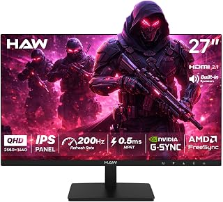 Compare HAW Q27IPY1 27 Inch 2k Gaming Monitor, QHD 2560×1440 IPS Display, 200Hz Refresh Rate, 0.5ms MPRT, GSync & FreeSync Compatible, BuiltIn Speakers, Flat Screen, PC & Console Ready  Black at KSA Price