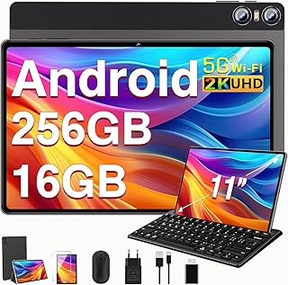 Compare 2025 Tablet 11 Inch Screen 2K Tablet OctaCore 2.0 GHz,16GB RAM+256GB ROM+TF 1TB 2000 * 1200 Pixel8MP+20MP+2MP Macro10000 mAh5G WiFi Metal Cover with Mouse Keyboard Brown at KSA Price