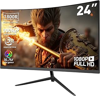 Compare 24" 1080P Curved Gaming Monitor, 1800R FHD 100Hz Computer Monitor, 3ms Response Time, FreeSync, Eye Care, HDMIDP, Builtin Speakers, VESA Mount at KSA Price
