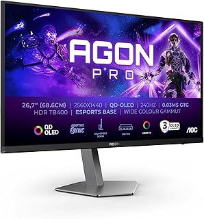 Compare AOC Agon Pro AG276QZD227inch QHD OLED Monitor, 240 Hz, 0.03 ms GtG, FreeSync Premium Pro, GSync, HDR400 2560x1440, 2X HDMI 2.1, DisplayPort, USB Hub Black at KSA Price