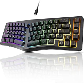 Compare Wired Ergonomic Keyboard, Film RGB Backlight Compact 69Key Layout, Single Mode USBTypeC key Line Separation, Suitable for Office, Competitive Gaming（Black） at KSA Price