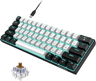 Compare Snpurdiri 60% Wired Mechanical Gaming Keyboard, Ice Blue LED Backlit 61 Keys Mini Wired Office Keyboard for Windows Laptop PC Mac BlackWhite, Brown Switches at KSA Price