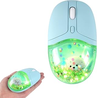 Compare Wireless Mouse with Liquid Quicksand Sequins 2.4GHz & Bluetooth Dual Mode Rechargeable Silent Cute Aqua Mouse with LED Light Portable Water Mice for Laptop PC Tablet MacBook Kids Adults Gift Green at KSA Price