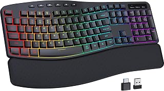 Compare COLIKES Wireless RGB Backlit Keyboard, 2500mAh Rechargeable Keyboard with 15 RGB Lighting Effects, 5 Brightness Modes, Multimedia Keys, Silent Ergonomic Keyboard for PC Computer Laptop Windows Mac at KSA Price