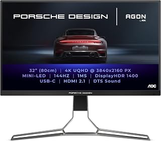 Compare AOC AGON Porsche Design PD32M  32 Inch 4K UHD Monitor, 144Hz, IPS, 1ms GTG, Light FX, Mini LED UHD, Speakers 3840 x 2160 @ 144Hz, HDR 1400, HDMI 2.1  USBC 3.2  DP 1.4 at KSA Price