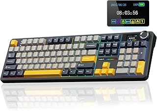 Compare AULA F108 PRO  Wireless Mechanical Keyboard with Screen&Knob,Hot Swappable Gaming Keyboard with 8000mAh Battery,Prelubed Switches,RGB Backlit,PBT Keycaps Creamy Sounding Computer Keyboards,104 Keys at KSA Price