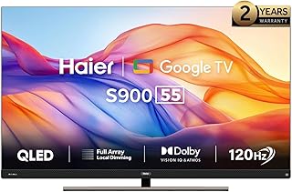 Compare Haier 55 Inch QLED 4K UHD Smart Google TV | Dolby Vision IQ & Atmos | 120Hz Refresh Rate | Full Array Local Dimming | HDR10 | Game Mode | Front Speaker | Bezelless Design – H55S900UX at KSA Price