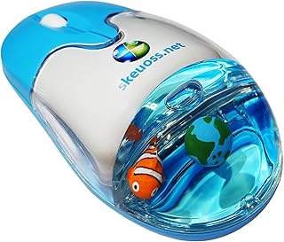Compare Frutiger Aero Aqua Mouse  Clear Blue USBC Rechargeable Wireless & Bluetooth Optical Retro Computer Mouse with Liquid Water Section and Floaters Globe, Clownfish at KSA Price