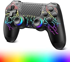 Compare Wireless Controller for PS4, Dual Vibration Game JoystickMotion SensingTouchpadSpeaker3.5mm Audio Jack Headphone, Upgraded SixAxis Sensor, Compatible with PS4SlimPro ConsolePC,RGB BLACK at KSA Price