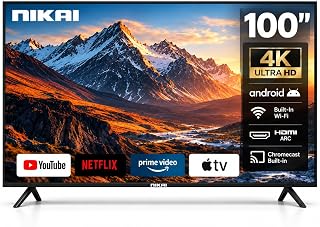 Compare Nikai 100 Inch UHD 4K Smart LED TV With WebOS Hub, Works with Apple Air Play & Apple Home, Cinema Screen Design 4K Ultra HDR, Dolby Audio, Smart Voice Control, Netflix, Youtube, Shahid, NIK100MEU4STNA at KSA Price