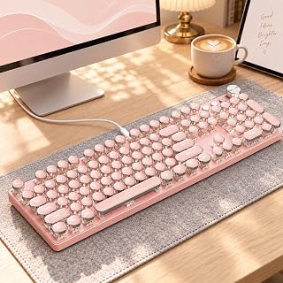 Compare EWEADN Typewriter Style Mechanical Keyboard, Wired Typewriter Keyboards,104 Keys Backlit LED Metal Keyboards, Media Control Knob, Wired Computer Keyboard White Switch for WindowsMacPCDark Pink at KSA Price