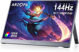 Compare ARZOPA 16.1'' 144Hz Portable Gaming Monitor, 106% sRGB 1080P FHD Kickstand Portable Monitor with HDR, Ultra Slim, Eye Care, External Second Screen for Laptop, PC, PS5, Mac, XboxZ1FC GREY at KSA Price
