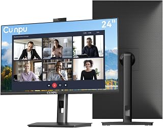 Compare CUNPU 24 Inch Monitor with Camera, Computer Monitor with Builtin 2K 5MP Webcam, Stereo Microphone and Speakers, Vertical FHD Monitor for Video Conferencing, Adjustable Swivel and Pivot at KSA Price