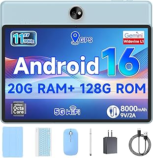 Compare PEICHENG Tablet 11 inch Android 15 Octacore, RAM 20GB 8+12Expand+ROM 128GB, 9V2A Fast Charging, 5MP+13MP Dual Cameras, Sky Blue Tablet with CaseMouseKeyboardStylus Pen at KSA Price