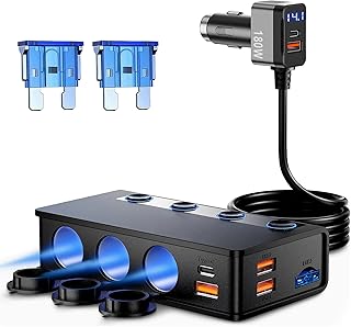 Compare Car Cigarette Lighter Adapter QC&PD 3.0, 120W180W 12V24V USB Car Charger Adapter 3 Socket Cigarette Lighter Splitter with LED Voltmeter, 6 Fast Charging Ports, Safe Protection for Smart Phone,Laptop at KSA Price