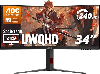 Compare AOC CU34G4Z 34" Ultra Wide Curved Gaming Monitor, WQHD 3440x1440 1500R, MPRT 240Hz 0.3ms, HD400, 1 Display Port, 2 HDMI Ports, USB 3.2, AMD FreeSync Premium, Height Adjustable at KSA Price