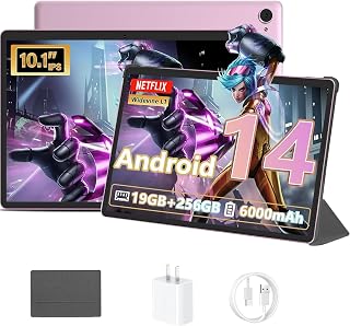 Compare Android 14 Tablet 10.1 inch 19GB RAM + 256GB ROM 1TB Expand, 2 in 1 Tablet with Keyboard, 1280x800 IPS HD Touchscreen, Dual Camera, 6000mAh, Powerful Performance Tablets 2025, GMS, WiFi Pink at KSA Price