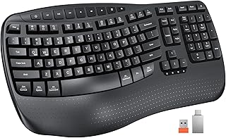 Compare MEETION Wireless Ergonomic Keyboard, Wave Keys Firm Wrist Rest for Natural Typing, 2.4G USBA Cordless Receiver and USBC Adapter, Ergo Computer Keyboard Compatible with WindowsMacPCLaptop, Black at KSA Price