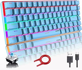 Compare Mechanical Keyboard, AK33 Rainbow LED Backlit USB Cable Gaming Mechanical Keyboard, 82 key Compact Mechanical Gaming Keyboard with Antighosting Keys for Gamers & Typis at KSA Price