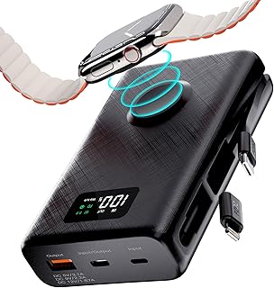 Compare PZOZ Power Bank 20000mAh with Apple Watch Charger, 22.5W Fast Charging Portable Charger Built in USB C CableLightning Adapter, Battery Pack for iPhone 17 16 and More Support PD QC 3.0 black at KSA Price