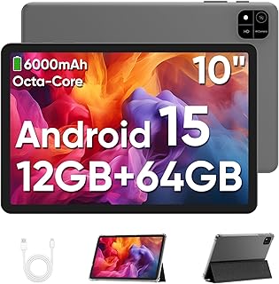 Compare 2025 Android 15 Tablet, 10.1" IPS HD Display, 12GB+64GB, 2TB Expandable, 6000mAh Battery, OctaCore Unisoc T606, Dual Cam GPS WiFi, for Student Business Home Entertainment Black Caser at KSA Price