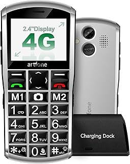 Compare artfone A400 Big Button Cell Phone for Seniors, 4G LTE Unlocked Phones, SOS Button, 2MP Camera, Charging Dock, 3 Slots, Speed Dial, Volume Boost, Large Fonts, Voice Time, Dumb Phone, 1800mAh, Silver at KSA Price