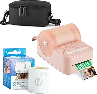 Compare HP Sprocket Panorama Instant Portable Color Label & Photo Printer Pink Starter Bundle with case Zink roll at KSA Price