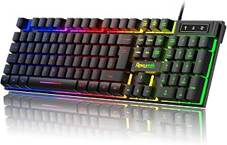 Compare Gaming Keyboard UK Layout, RGB Backlit Wired Computer Keyboard, Quite Mechanical Feel, USB Plug & Play for PC, Mac, PS4, Xbox at KSA Price