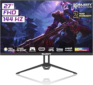 Compare Majesty 27" FHD 1920x1080 Gaming Monitor | IPS | 144Hz | 1ms | HDR | 100% sRGB | GSYNC & FreeSync | Builtin Speakers | DisplayPort & HDMI | VESA at KSA Price
