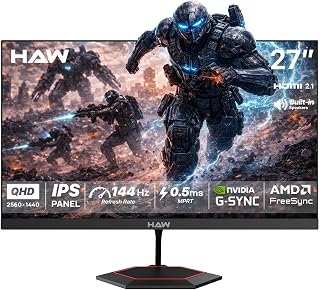 Compare HAW Q27IPY 27 Inch 2k Gaming Monitor, QHD 2560×1440 IPS Display, 144Hz Refresh Rate, 0.5ms MPRT, GSync & FreeSync Compatible, BuiltIn Speakers, Flat Screen, PC & Console Ready  Blac at KSA Price