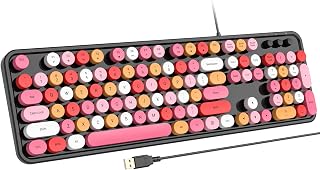 Compare Atelus USB Wired Computer Keyboard  Retro Typewriter Keyboard  Full Size Office Keyboard with Number Pad, Caps Indicators, Foldable Stands, for PC Laptop Desktop Windows Black Colorful at KSA Price