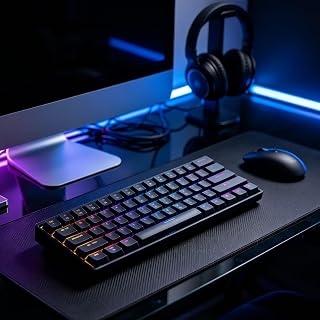 Compare 60% Gaming Keyboard, Wired RGB Backlit Mini Keyboards, UltraCompact 61 Keys Gaming Wired Keyboard with Adjustable Lighting for LaptopPC Gamer, Black at KSA Price