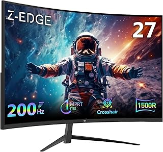 Compare ZEdge UG27 27inch Curved Gaming Monitor 16:9 1920x1080 200Hz 1ms Frameless LED Gaming Monitor, AMD Freesync Premium DP 1.4 & HDMI 2.1 Ports, Suitable for PS5 and Xbox at KSA Price