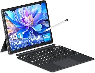 Compare 10.1" 2 in 1 TabletLaptop Computer, 12GB RAM+256GB SSD, Touchscreen Laptops with Stylus and Keyboard, M38100Y Processorup to 3.40GHz, Backlit Keyboard,WiFi 5, BT 5, HDMI, Dual Camera at KSA Price