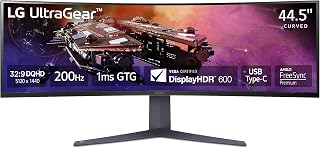 Compare LG 45GR75DCB 45inch Ultragear Curved Gaming Monitor, Dual QHD 1ms, 200Hz, 32:9, VESA DisplayHDR 600 with DCIP3 95%, AMD FreeSync Premium Pro, Enhanced Gaming GUI, DTS HP:X, 3Way Adjustable Stand at KSA Price