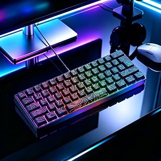 Compare 60% Gaming Keyboard Mechanical with RGB Rainbow Backlit, 61 Keys UltraCompact Gaming Wired Keyboard, AntiGhosting NoConflict, Mechanical Keyboard for Laptop Windows Gamer, Typist, Travel  Black at KSA Price