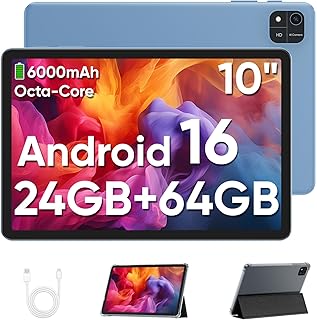 Compare Android 16 Tablet 10 Inches, 24GB RAM + 64GB ROM 2TB Expandable Tablet, Screen Resolution 1080p, Unisoc T606 OctaCore Processor, WiFi 6Dual CameraFace IDGPS6000mAh Battery Blue at KSA Price