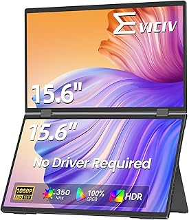 Compare EVICIV 15.6" Dual Portable Monitor for Laptop, FHD 1080P HDR Stacked Screens, 360° Folding Vertical Extender with Adjustable Stand, Plug & Play USBC HDMI External Display for PC, Phone, Game Devices at KSA Price