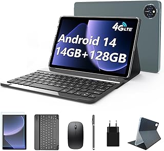 Compare Tablet Android 14, Tablets 10 Inches, 4G LTE 5GHz WiFi Tablet PC, 14GB RAM+ 128GB ROM 1TB TF, OctaCore FHD 1920x1200 Incell IPS, 8000mAh, 13MP + 8MP, GPS, TÜV, with Keyboard Pen and Case, Grey 2024 at KSA Price