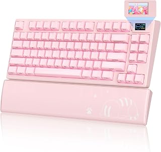Compare Womier 75% Pink Keyboard Wireless with Color Multimedia Screen at KSA Price