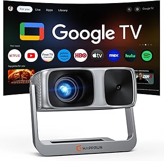 Compare 2000 ANSI Official Licensed Google TV Outdoor Projector 4K Full HD, Smart Projector with Wifi and Bluetooth, Auto Focus, Dolby Sound, Builtin Apps, HAPPRUN Indoor Home Theater with 270° Stand at KSA Price