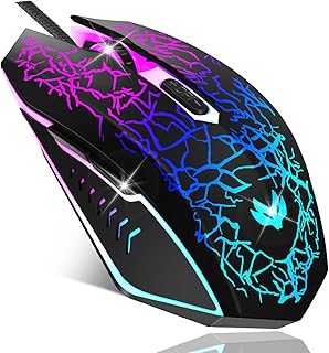 Compare Wired Gaming Mouse, 4Color LED Light Computer Mouse, Ergonomic Mouse with 6 Silent Click Buttons, 3 Adjustable 2400 DPI USB Mouse for Laptop, PC, Mac, Black at KSA Price